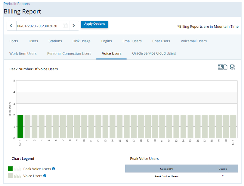 Image of Voice Users tab of the Billing report.