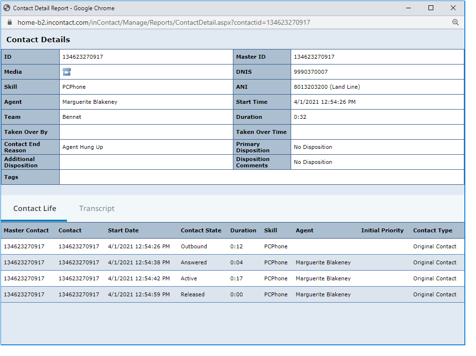 Image of the Contact Details window.