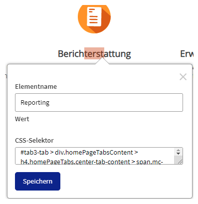 Screenshot der Web Assistant, die ein Element identifiziert und zuordnet.