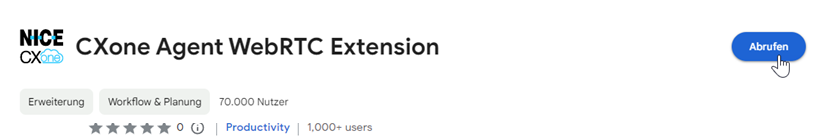 Die Agent WebRTC Extension im Chrome Web Store. Der Cursor befindet sich über der Schaltfläche Hinzufügen.