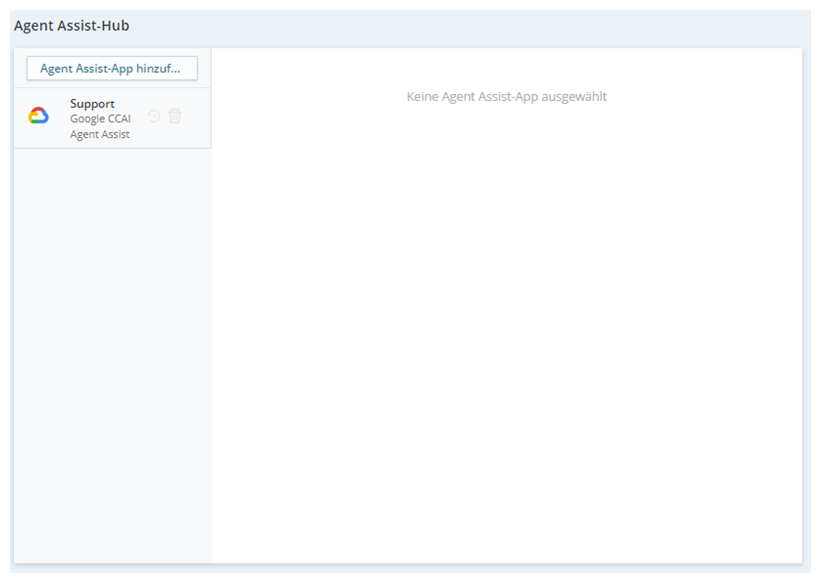 Die Seite Agent Assist-Hub in Agent Assist Hub mit den in Ihrer Umgebung verfügbaren Agentenassistenten-Anwendungen.