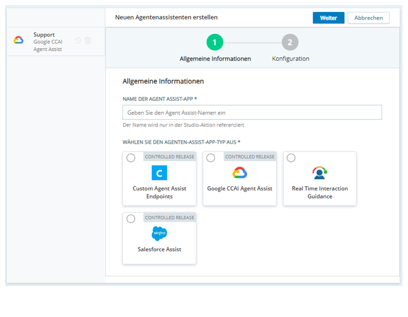 Die Seite "Bot hinzufügen" in Agent Assist Hub zeigt die Bots an, die hinzugefügt werden können.