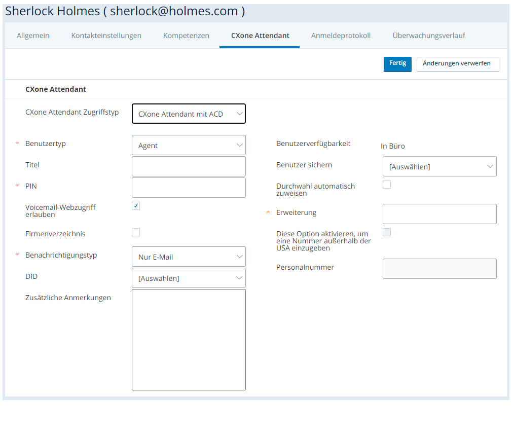 Gewähren Sie Benutzern Zugriff auf Attendant auf der Registerkarte Attendant in CXone Mpower Admin.