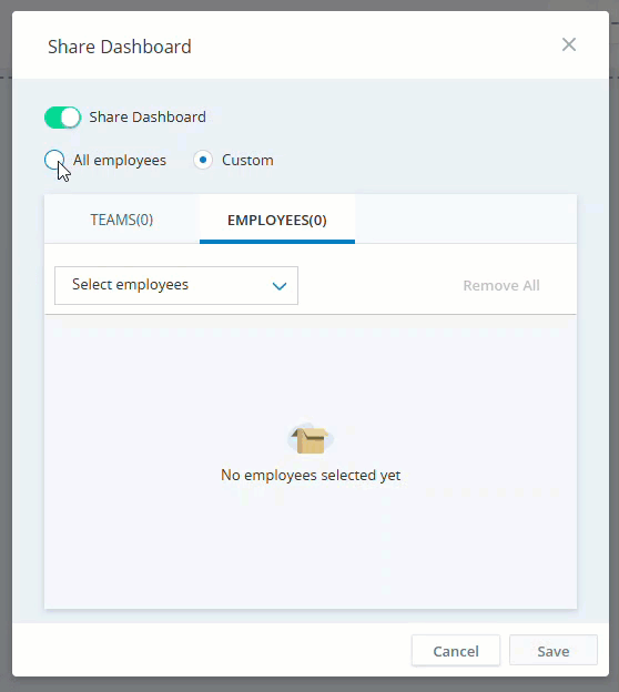 Das Fenster "Dashboard freigeben" in Legacy Dashboard.