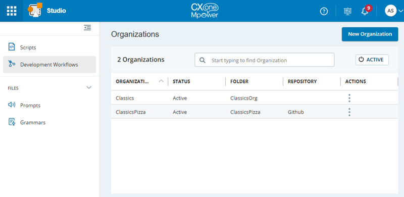 Screenshot der Seite Entwicklungs-Workflows.