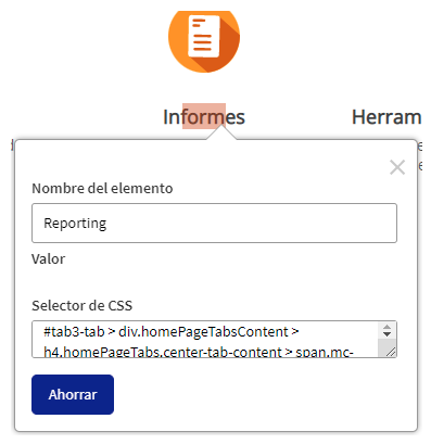 Captura de pantalla del Web Assistant identificar y mapear un elemento.