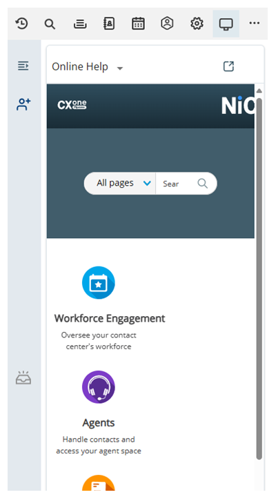 Un espacio de trabajo personalizado Al hacer clic en el icono del Espacio de trabajo personalizado (un monitor de computadora), aparece un sitio web dentro de la aplicación del agente.