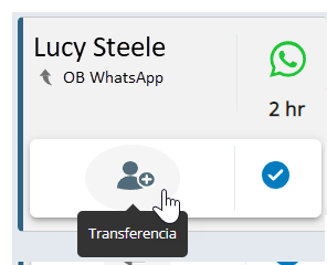 Un mensaje de WhatsApp activo en Agent. Desplace el cursor sobre el icono Transferir, una persona con un signo más.