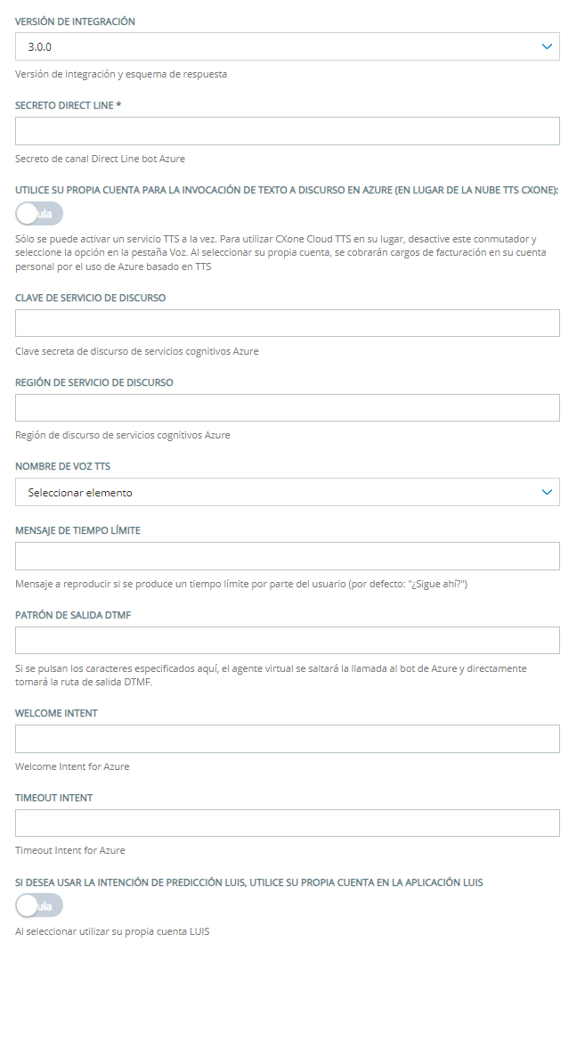 Página de configuración para agregar un Microsoft Azure a Virtual Agent Hub