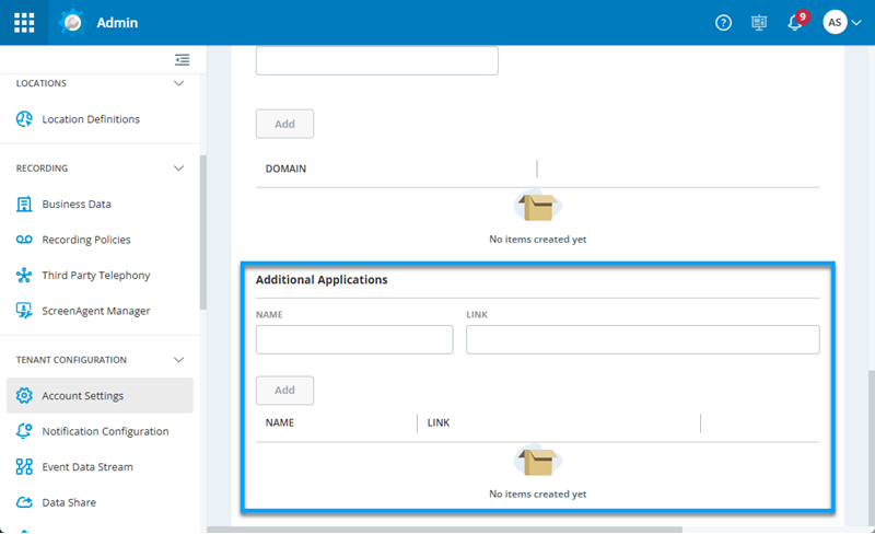 Captura de pantalla de la sección Aplicaciones adicionales de la página Configuración de la cuenta.