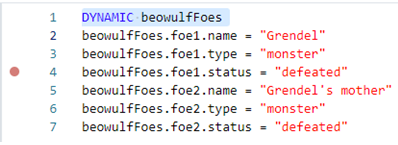 Un ejemplo de un fragmento de código con un punto de interrupción establecido. Aparece como un círculo rojo a la izquierda de la línea 4 del fragmento.