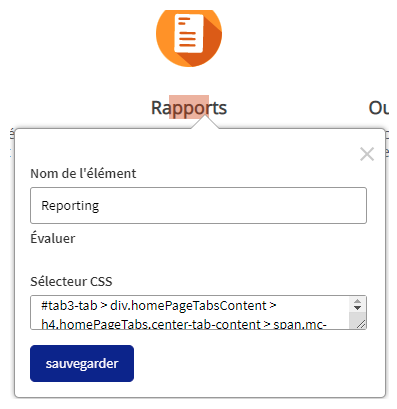 Capture d'écran du Web Assistant élément qui identifie et cartographie.