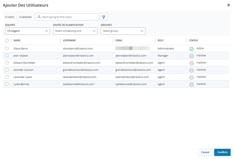 La page Ajouter des utilisateurs, où vous pouvez sélectionner des utilisateurs à ajouter à un rôle.