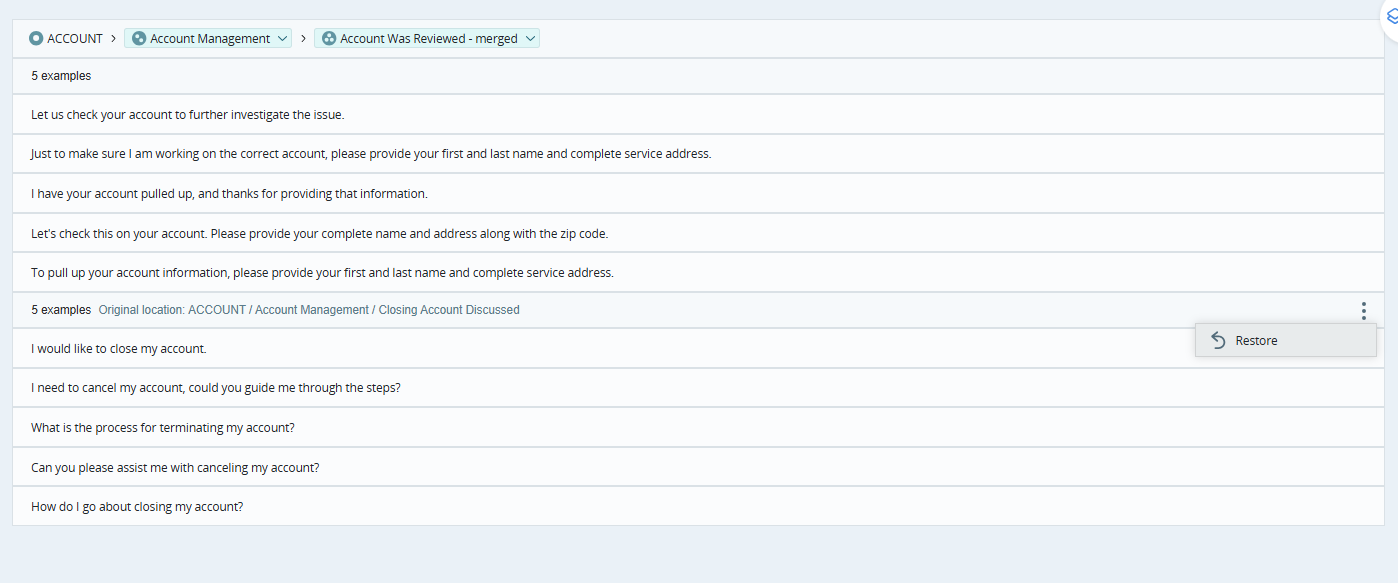 Écran montrant les intentions fusionnées après avoir cliqué sur Plus de détails