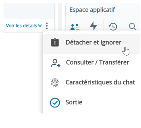 L’icône Plus, trois points empilés verticalement, a été cliquée. Une liste déroulante d'options s'affiche. Le curseur passe sur l'option Détacher et fermer.