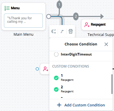 Le menu Choisir une condition lorsque vous avez cliqué sur Ajouter une condition personnalisée, affichant le champ Entrer le nom de la condition.