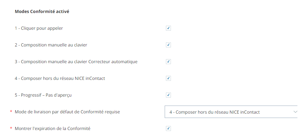 Image des paramètres de conformité de l'unité d’exploitation
