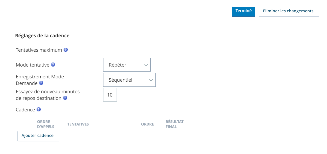 Capture d'écran des paramètres de cadence des compétences CXone PC avec plusieurs numéros de téléphone dans l'ordre d'appel
