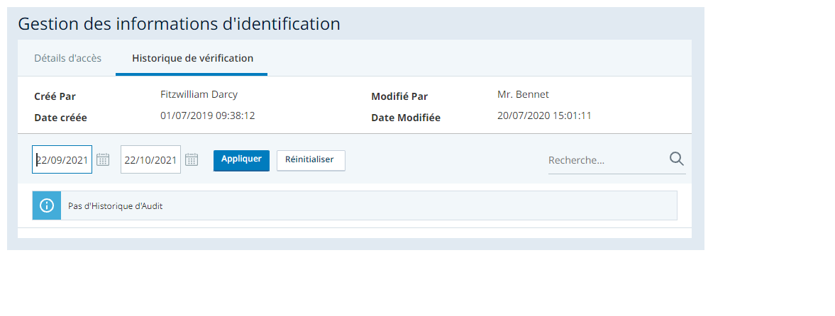 Onglet Historique d'audit des groupes