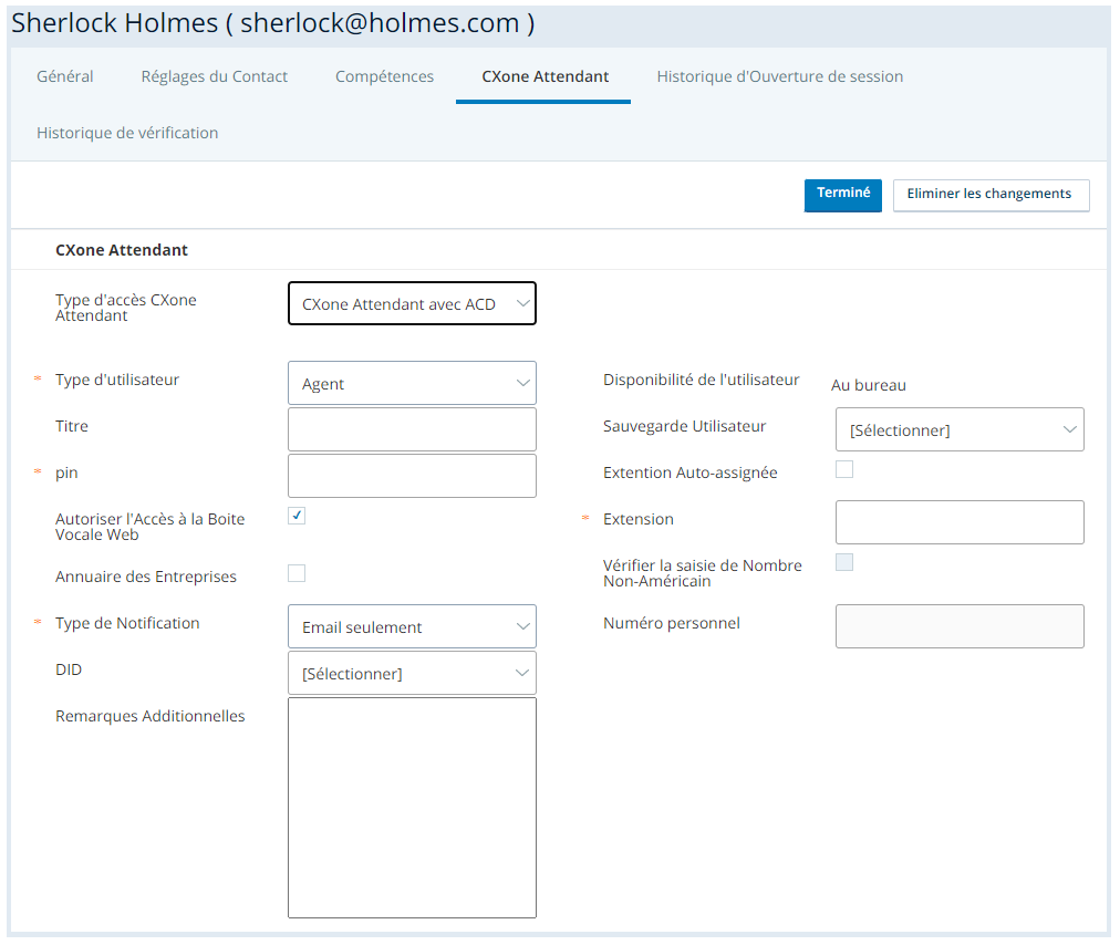 Accorder l'accès utilisateur àAttendant sur leAttendant tab dansCXone Mpower Admin.