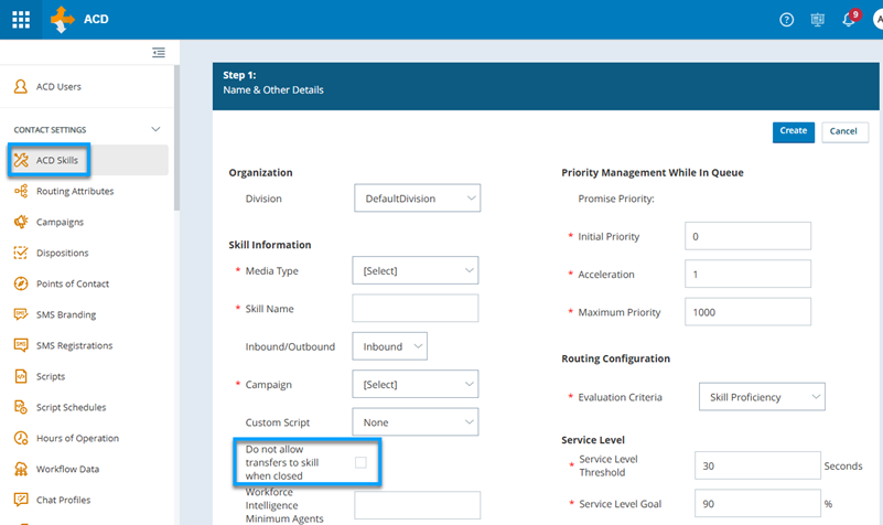 Capture d'écran de la nouvelle option pour les compétences ACD.