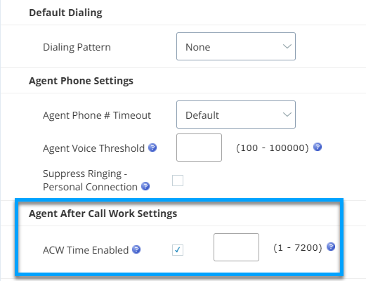 ACD 스킬에 대한 새로운 통화 후 작업 설정 화면 캡처입니다.