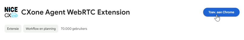 De Agent WebRTC Extension in de Chrome Web Store. De cursor beweegt over Add to Chrome.