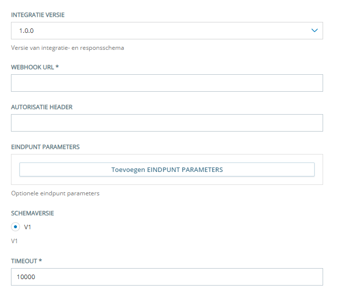De Configuratiepagina voor Integratieversie 1.0.0 van Virtual Agent Hub.