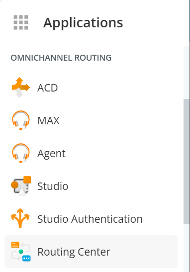 Toepassingsnavigatiemenu met het Routeringscentrum onderaan het gedeelte Omnichannel Routing.