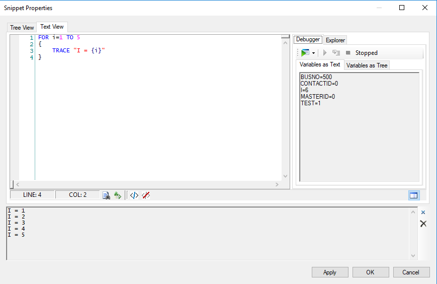 Afbeelding van het venster Fragment-eigenschappen met verschillende debug-elementen.