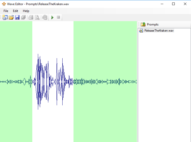 De Wave-editor die u kunt gebruiken om WAV-bestanden met audioprompts te bewerken.