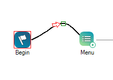 Een gebogen connectorlijn met één ankerpunt.
