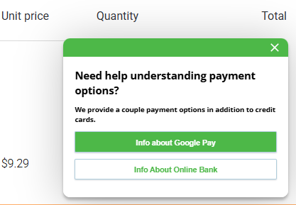 Um guiaGuide oferta proativa que ajuda com detalhes sobre as opções de pagamento.