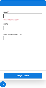 A janela de chat do Guide onde você pode digitar informações de identificação antes de iniciar um chat.