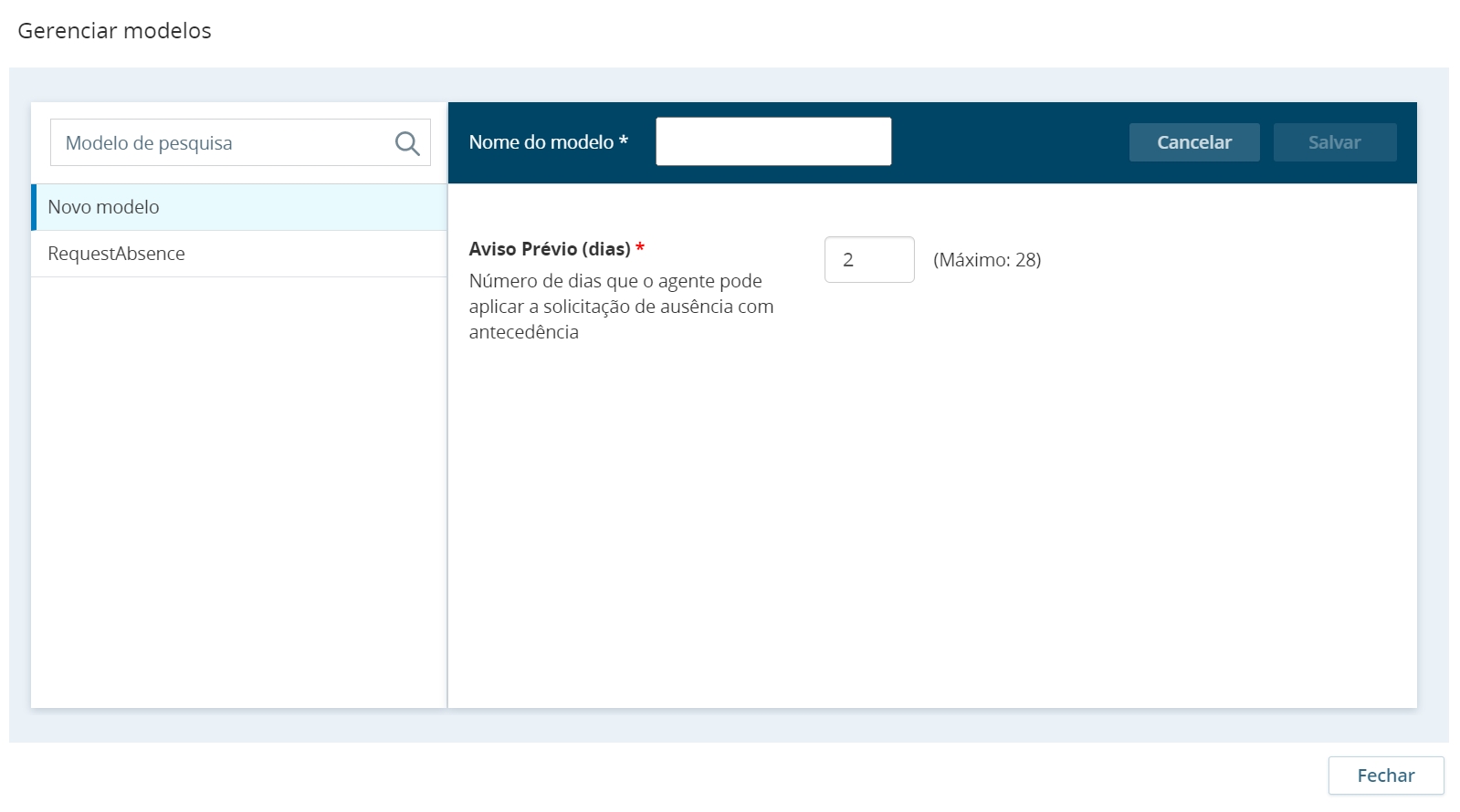 solicitar modelo de ausência