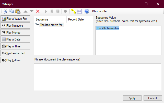 序列编辑器，其显示默认文本为“小棕色狐狸”的合成文本序列。