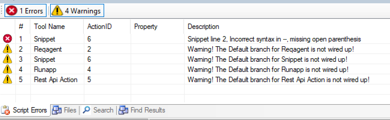 “脚本错误”选项卡的图像。