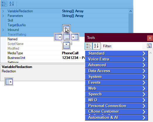 拖动选项卡以停靠在新空间中的一个示例，显示用于表示所有可能停靠位置的图标。