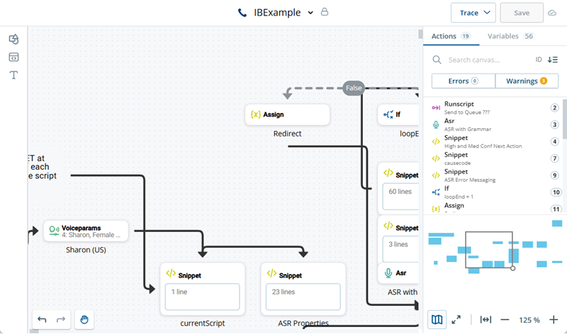 脚本画布，显示左侧菜单图标和右侧属性窗格。