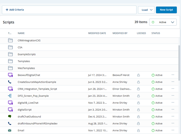 Studio 窗口，在脚本列表上方显示当前文件夹的名称，并在其上方显示“所有脚本”链接。