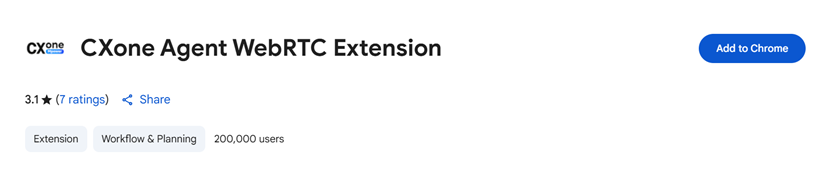 Chrome Web Store 中的 Agent WebRTC Extension。 游標懸停在「新增到 Chrome」上。