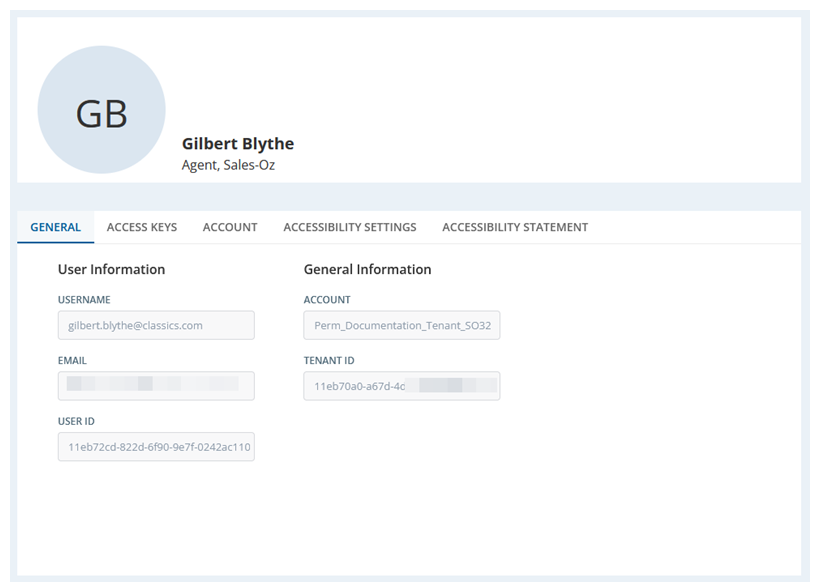 顯示「一般」標籤的My Profile頁面。